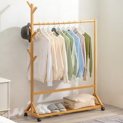   Stojan na oblečenie s botníkom a kolieskami 128x100x35 cm bambus BM03-100