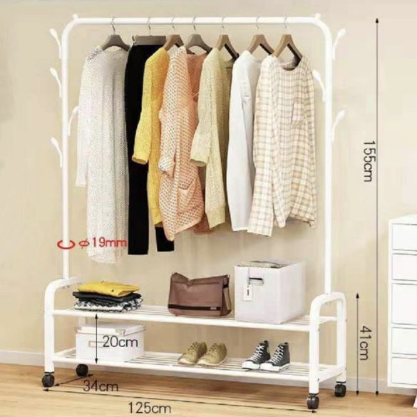 Vešiak na šaty s policou na topánky 155 x 34 x 125 cm BeComfort CR005-125