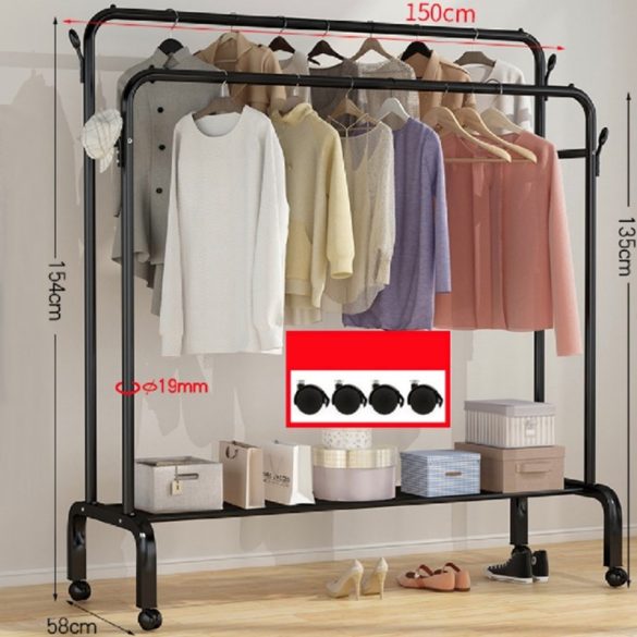 BeComfort CR007-150 stojan na oblečenie s stojanom na topánky na kolieskach 155 x 58 x 150 cm