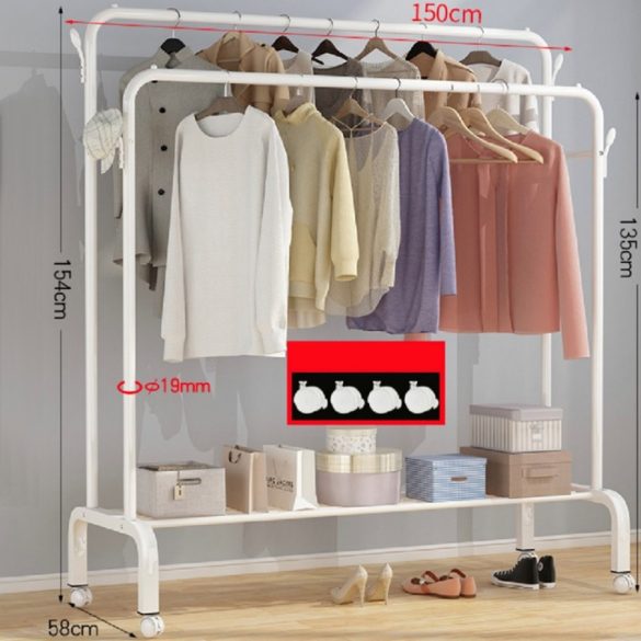 BeComfort CR008-150 stojan na oblečenie s stojanom na topánky na kolieskach 154 x 58 x 150 cm biely