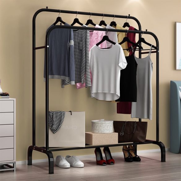 BeComfort CR010-125 stojan na oblečenie s stojanom na topánky a kolieskami 120 x 58 x 154 cm čierny