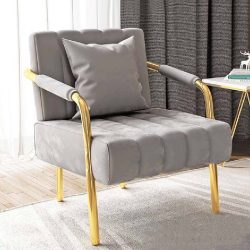   BeComfort zamatové kreslo sivý pozlátenými nohami 55x58x72cm FUR-1655-1
