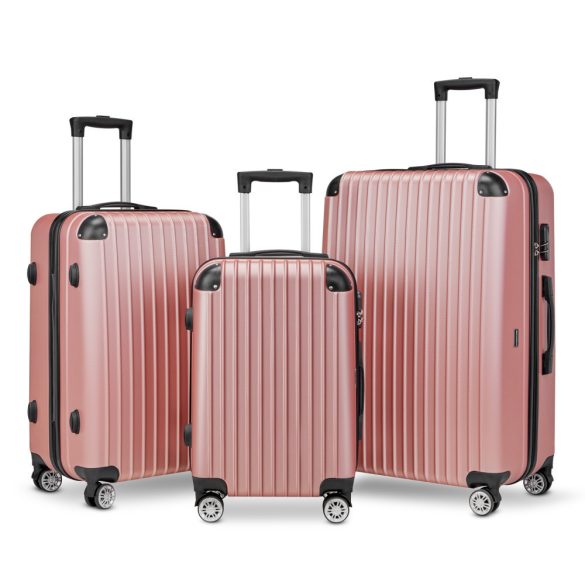 BeComfort L01-R 3-dielna ABS kožená batožinová sada na kolieskach, ružovozlatá (55cm+65cm+75cm)