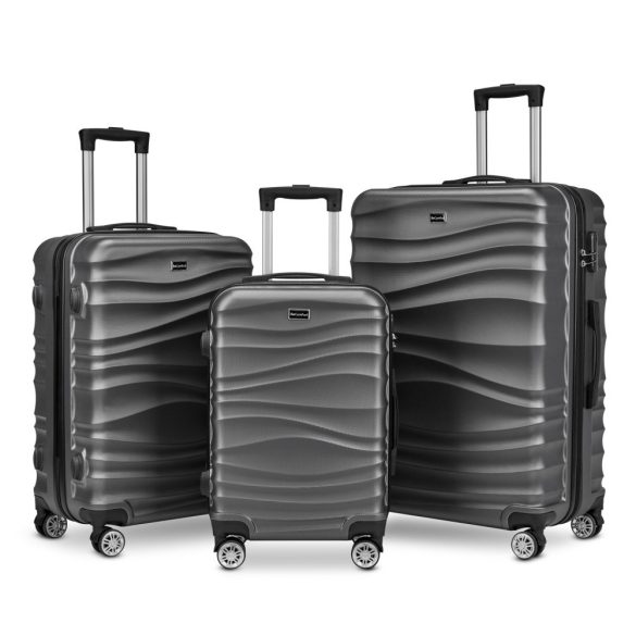 BeComfort L02-G 3-dielna ABS kožená batožinová sada na kolieskach, sivá (55cm+65cm+75cm)