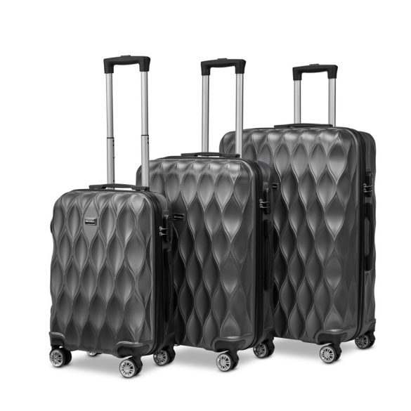 BeComfort L04-G 3-dielna ABS kožená batožinová sada na kolieskach, sivá (55cm+65cm+75cm)