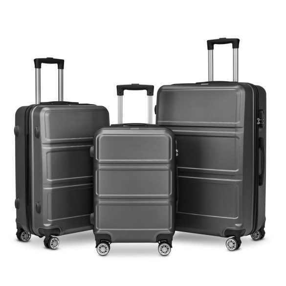 BeComfort L05-G 3-dielna ABS kožená batožinová sada na kolieskach, sivá (55cm+65cm+75cm)