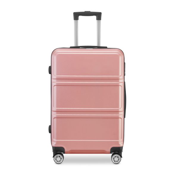 BeComfort L05-R 3-dielna ABS kožená batožinová sada na kolieskach, ružovozlatá (55cm+65cm+75cm)