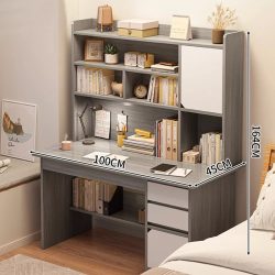   Policový stôl so zásuvkami a úložným priestorom 100x45x164cm sivý OT-509-1