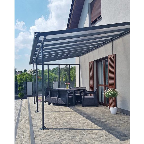 ForGarden P-550-1 plochá strecha pergola antracit s transparentnou strechou 303 cm x 558 cm