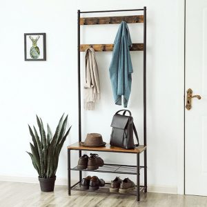 Lavička na topánky so sedákom a vešiakom rustikálna 70 x 31 x 175 cm BC STL-07
