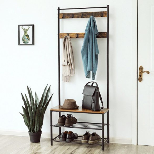 Lavička na topánky so sedákom a vešiakom rustikálna 70 x 31 x 175 cm BC STL-07