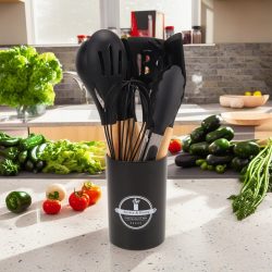 12 ks silikónové kuchynské náčinie čierne T02